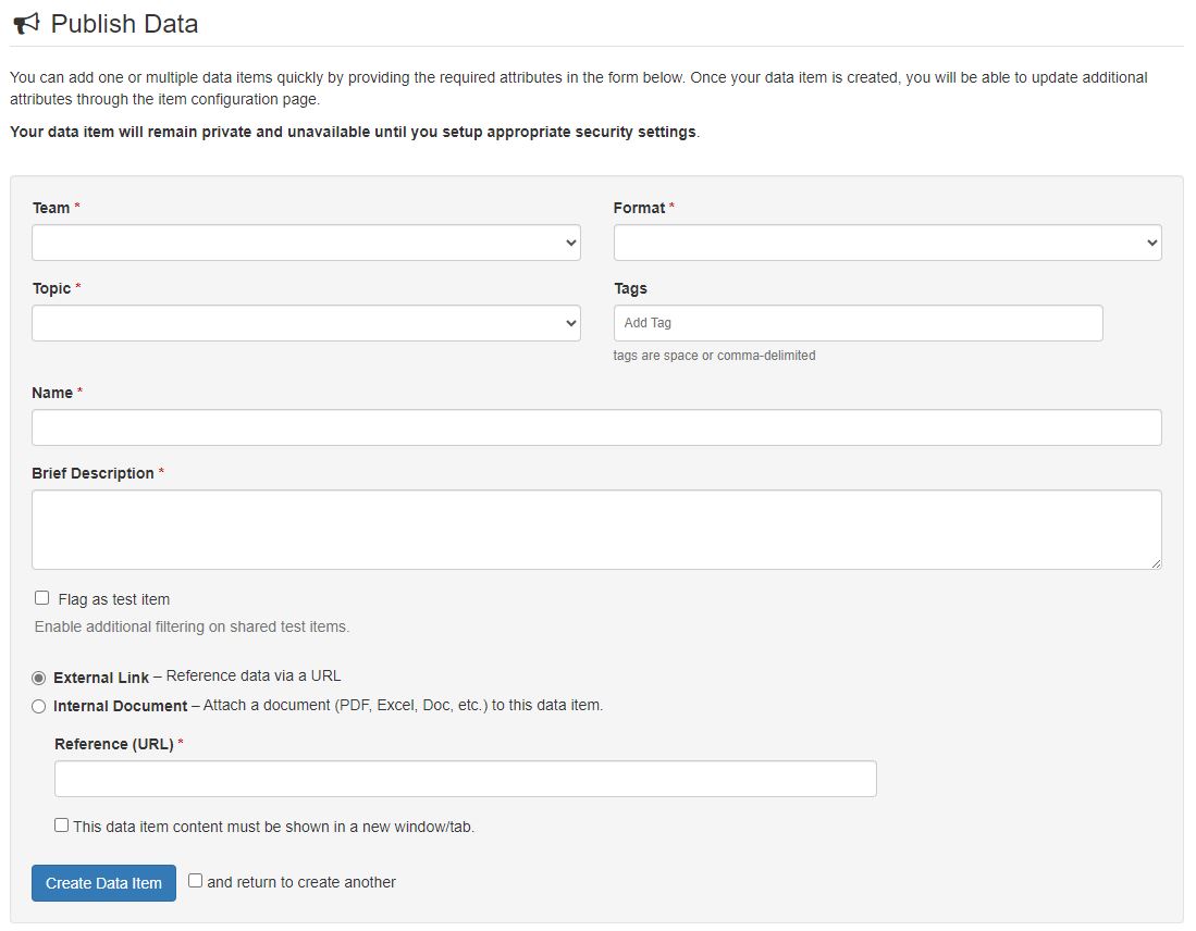 Publish New Data Item
